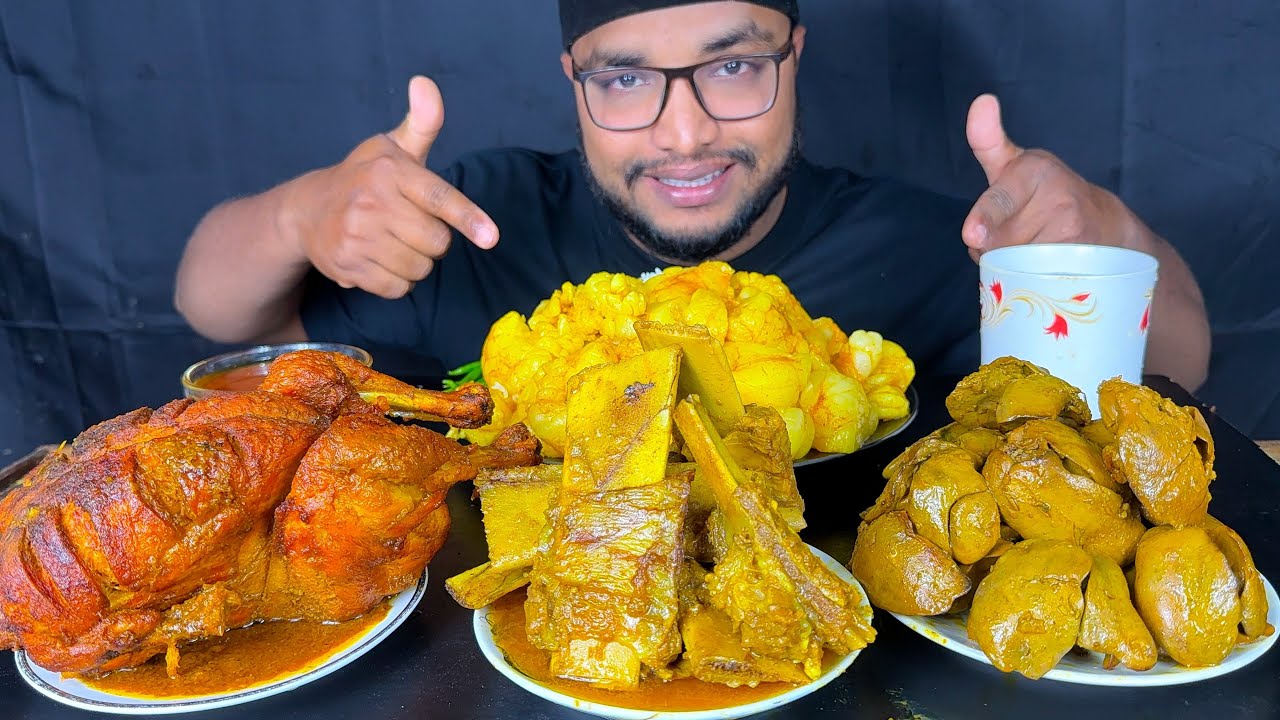 SPICY CHICKEN LIVER CURRY, FULL CHICKEN CURRY, CHAAP CURRY, MUTTON FAT CURRY WITH RICE EATING SHOW