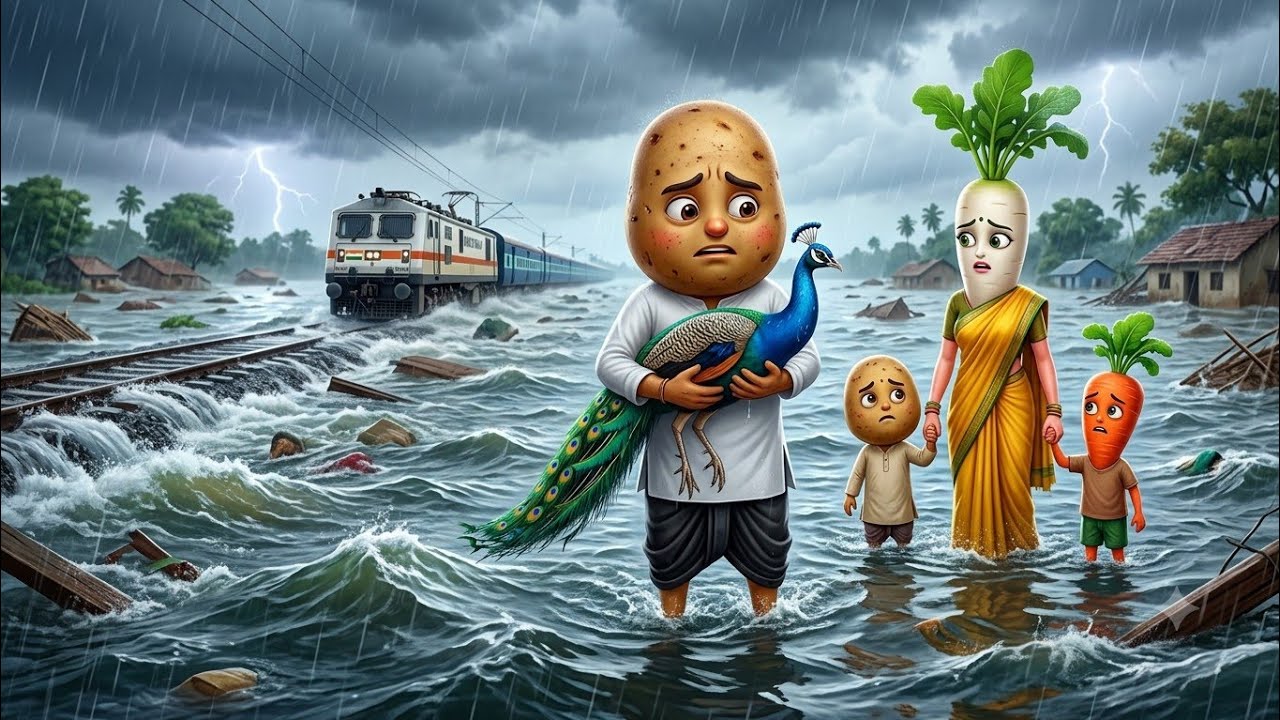 आलू ने बाढ़ में बचाई मोरों की जान 🥺 | Hindi Cartoon Story&rdquo;