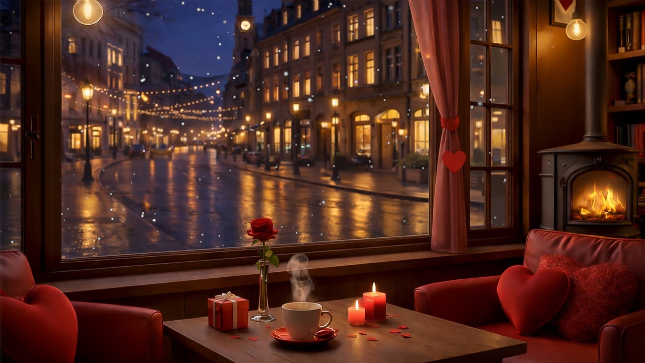 Soft Jazz Valentine Cafe Music & Fireplace Glow 🎷🔥 A Peaceful Cafe Mood for Focus, Calm and Relaxing