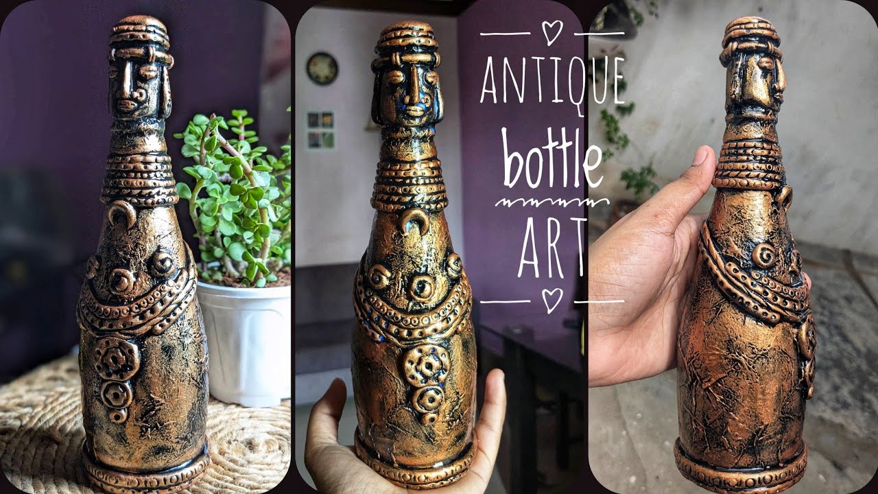 Antique bottle art made with waste glass bottle