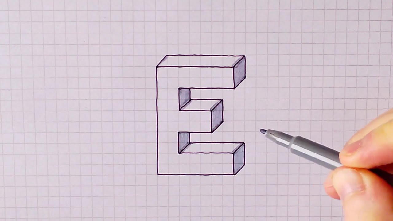 Zeichne Buchstaben in 3D - Buchstabe E