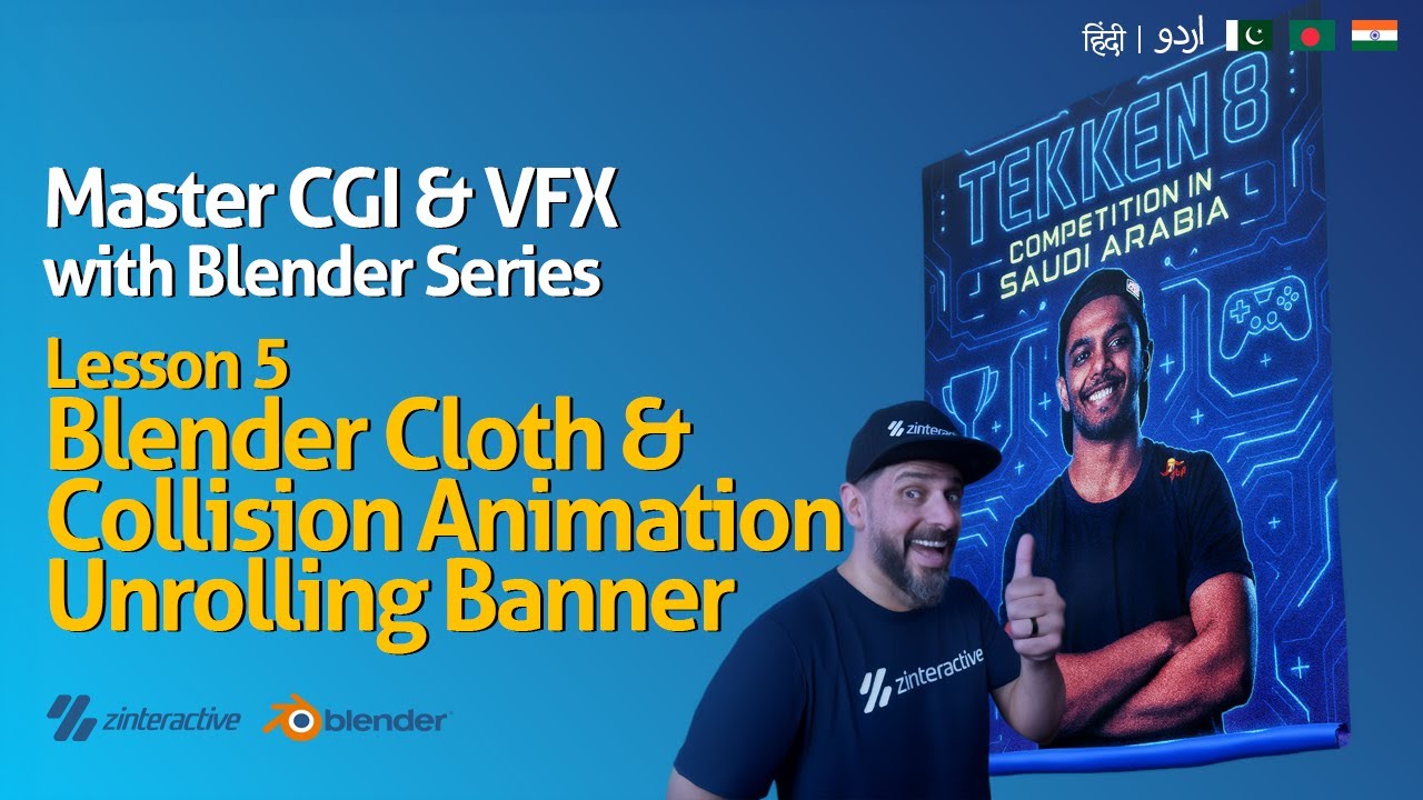 Blender Cloth & Collision Animation – Unrolling Banner | Lesson 5 | CGI & VFX Blender (Urdu/Hindi)