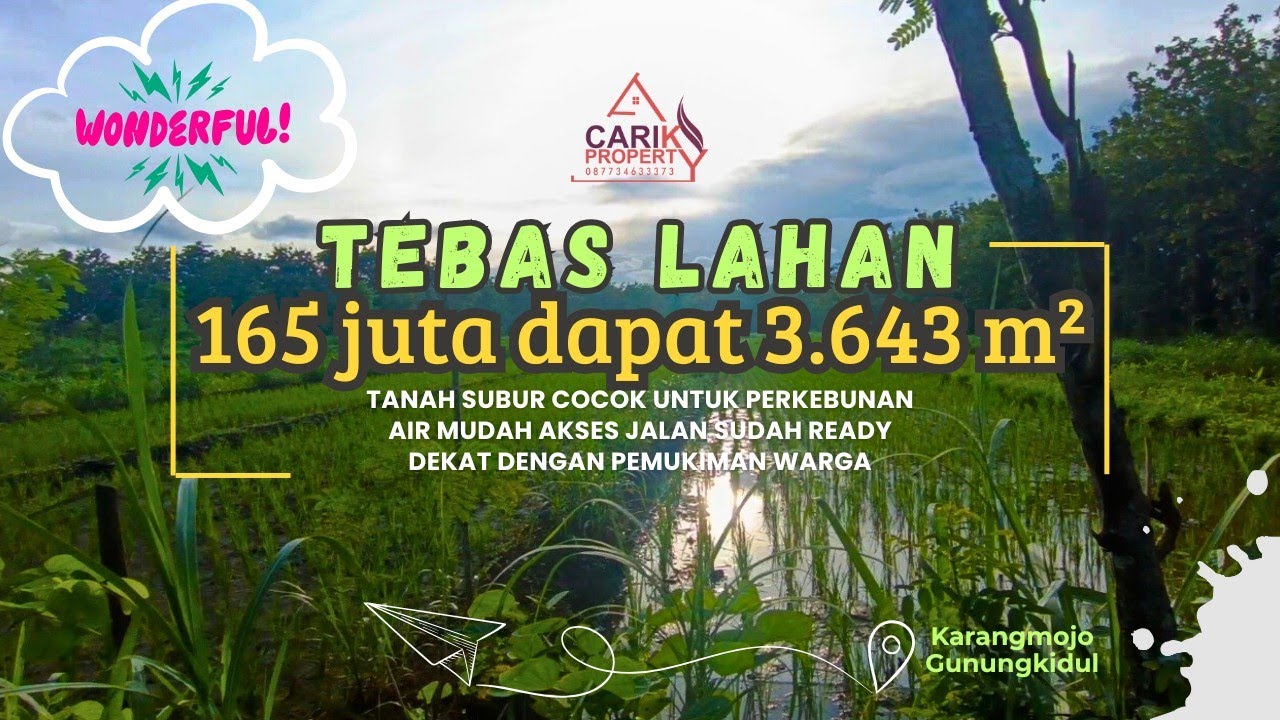 ❌terjual ❌ Tebas lahan murah Rp.165 juta dapat 3.643 m², tanah subur di Karangmojo, Gunungkidul,