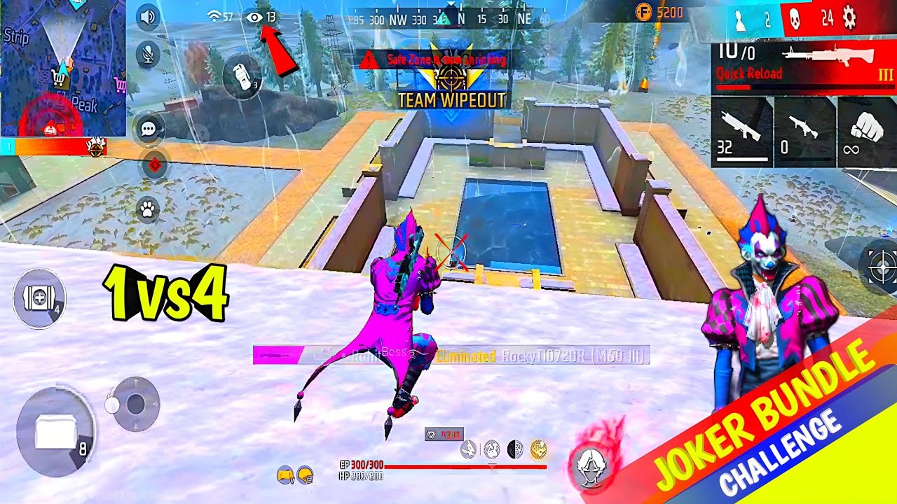 Night Clown 🤡  Bundle challenge | Joker 🃏 Bundle 1VS4 Gameplay Garena Free Fire |