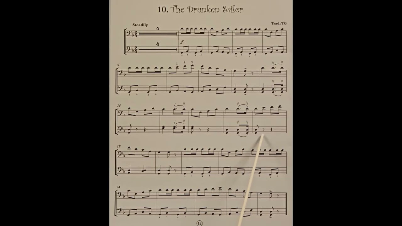 10 The Drunken Sailor, bottom voice, Traditional, piano accompaniment at rehearsal speed