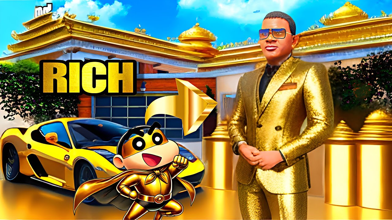 Franklin House Became Full of Gold & Cash | Shin Chan Won Lottery in GTA 5!