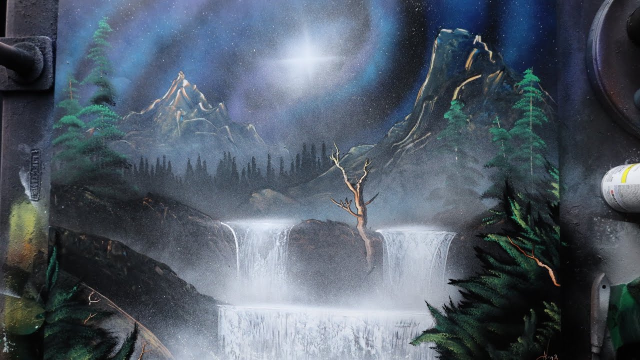 Waterfalls in Forest Spray Paint Art!
