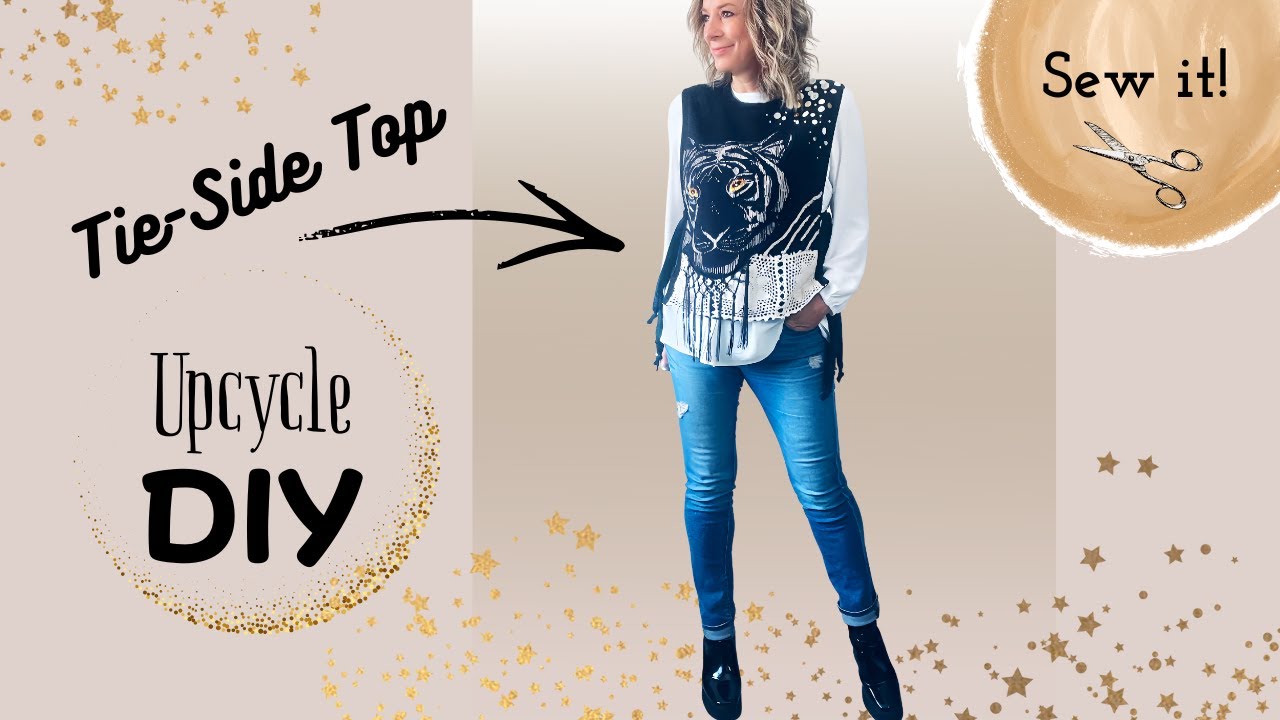 How to Sew a Plain Sweatshirt Into An Edgy Tie Side Top | Upcycle DIY