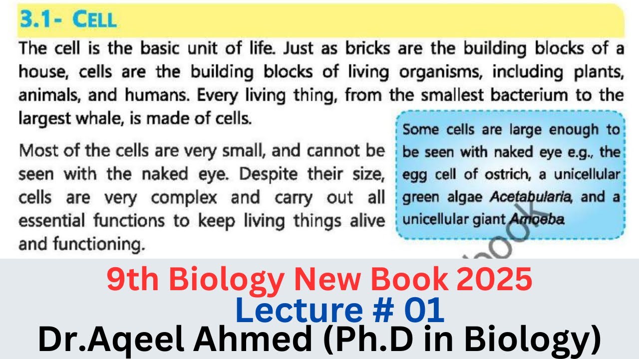 9Th Class Biology New Book 2025 | Chapter 3 The Cell | Punjab Board 9th new Biology | Lecture 1