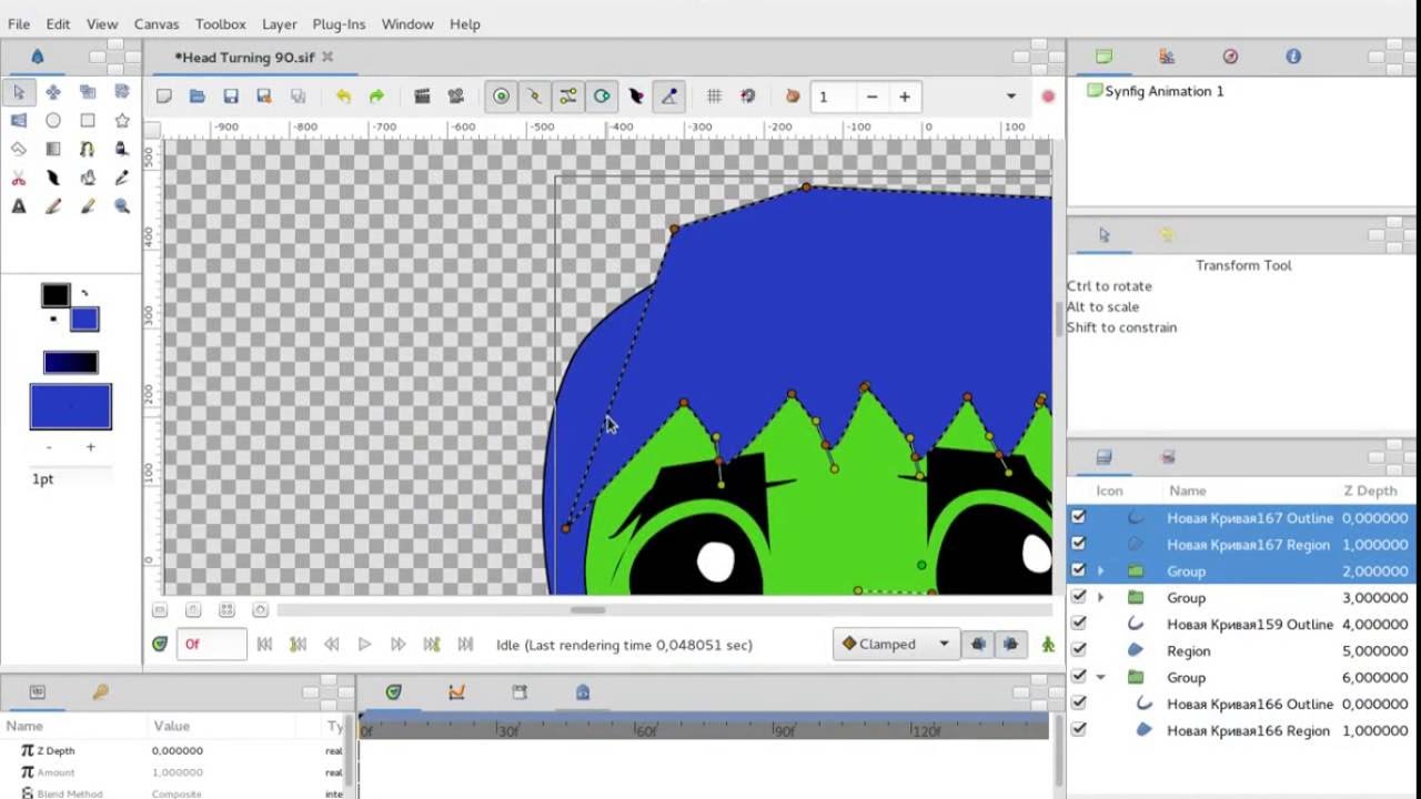 Создание базового персонажа в Synfig Studio. Поворот головы на 90 градусов