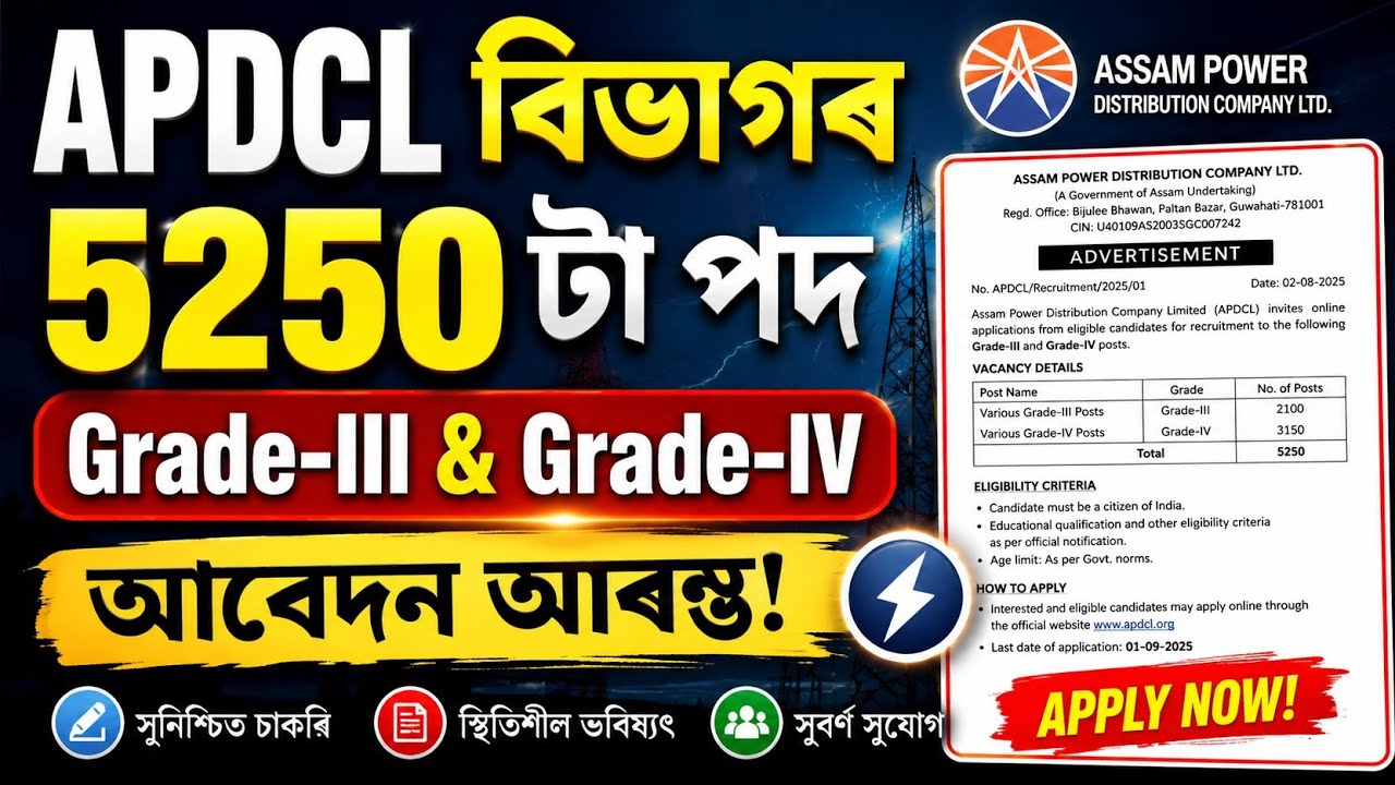 APDCL বিভাগৰ চাকৰি 2026 - Apdcl new vacancy 2026 | Assam jobs 2026 | Assam jobs vacancy 2026 |