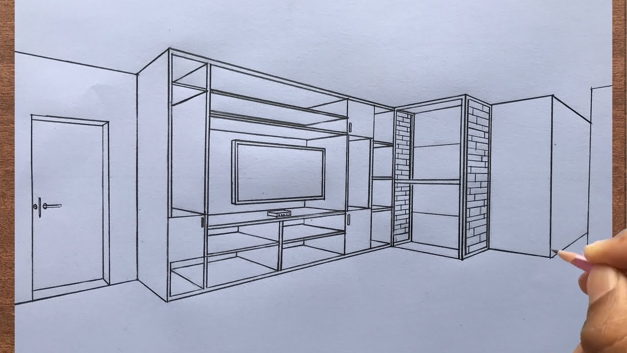 How to Draw a TV Cabinet in 2-Point Perspective Step by Step