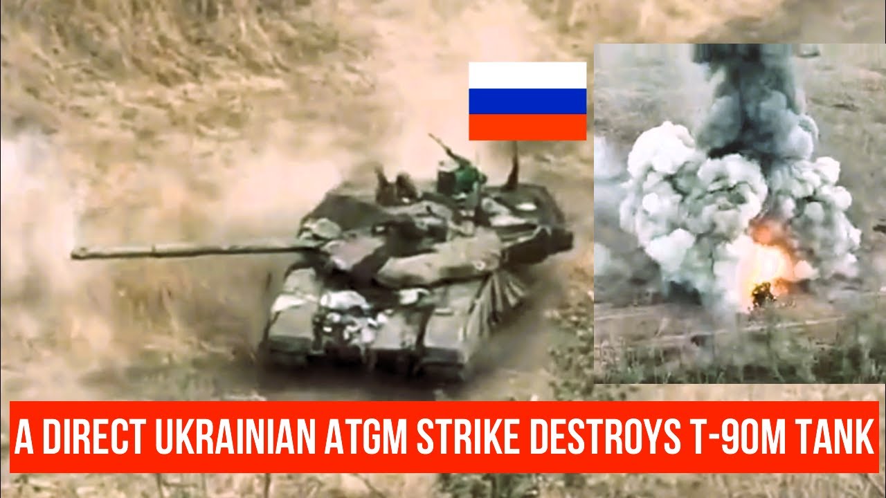 Russian T-90M Tank Explodes after Ukrainian ATGM Strike