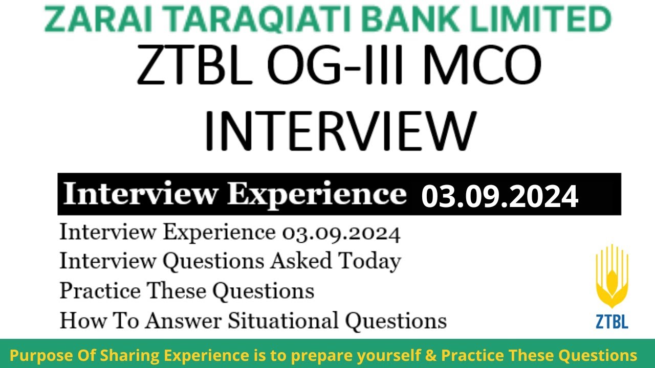 ZTBL OG III MCO Interview Experience 03-09-2024 | Interview Questions Asked Today | Interview Tips |