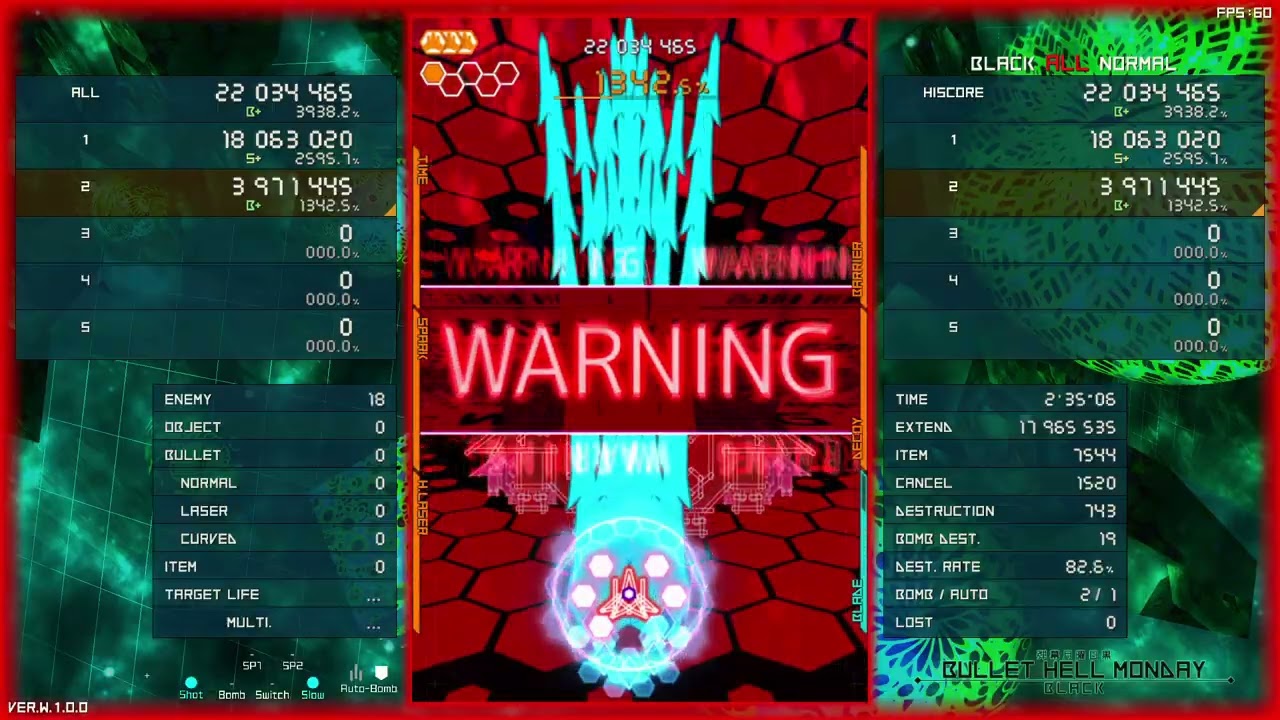 [PC] Bullet Hell Monday Black - Black ALL Normal 1cc Laser/Shield (S Rank)