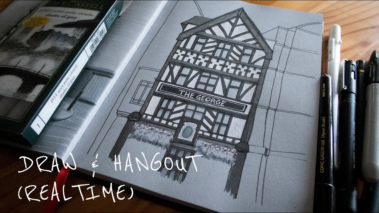 Draw With Me on #tonedpaper // London Pub // Hahnemühle The Grey Book [REAL TIME]
