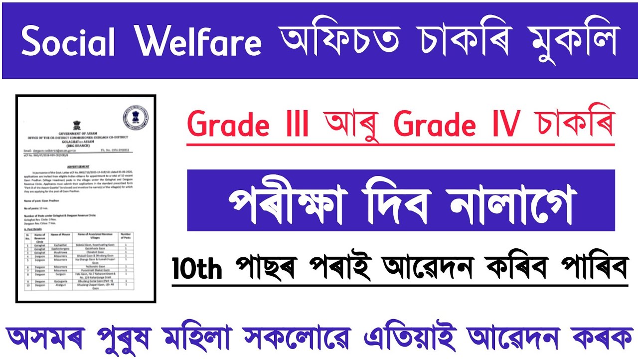 Social Welfare অফিচত চাকৰি | assam govt job vacancy 2026 | new job vacancy 2026 | job vacancy 2026