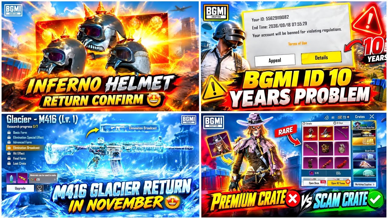 🔴 INFERNO HELMET RETURN CONFIRM | M4 GLACIER 100% RETURN NOVEMBER | BGMI ID BAN PROBLEM | BGMI EVENT