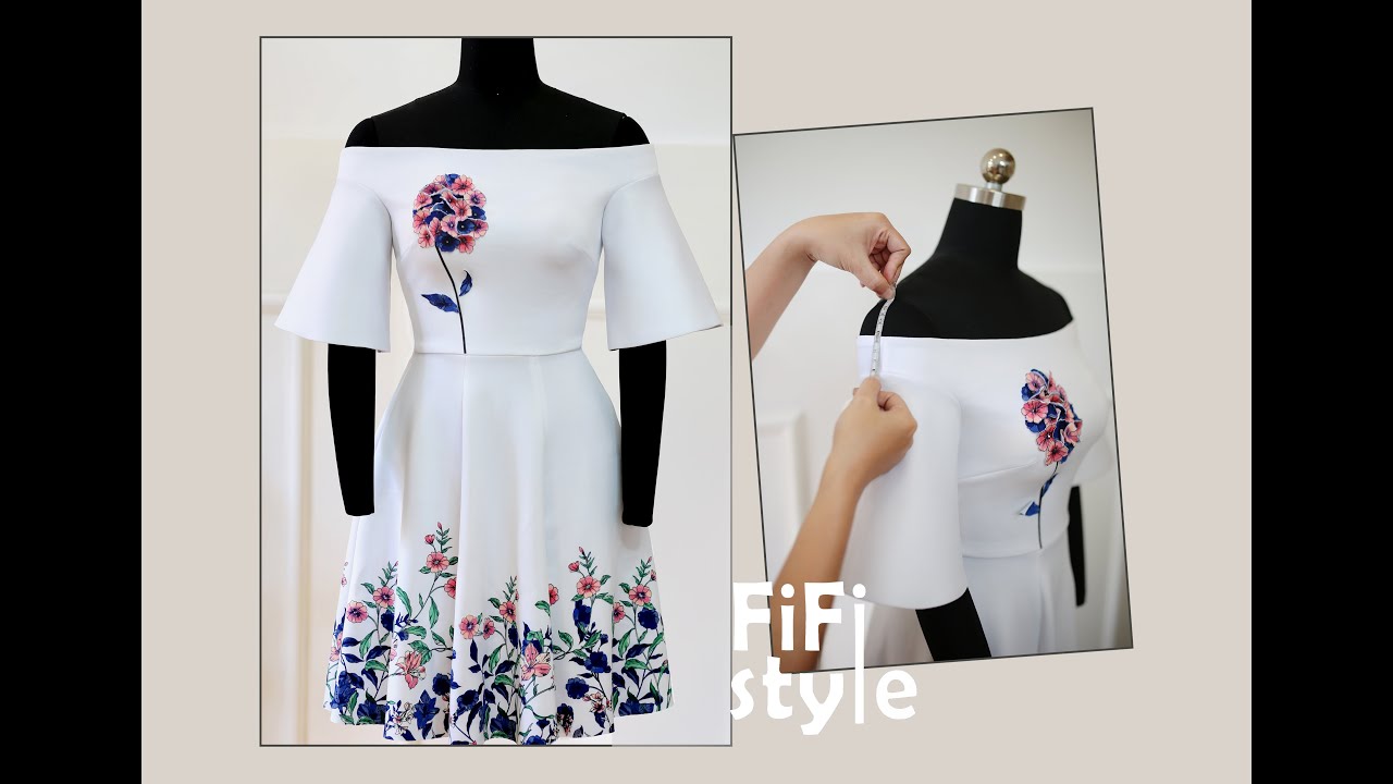 FiFi Style : Thiết kế đầm bẹt vai,tay Loa Kèn - xử lý đầu pen bị nhọn