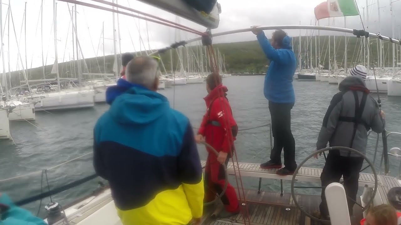 Elan 450 sailboat docking in in strong wind (3 Nov 2019)