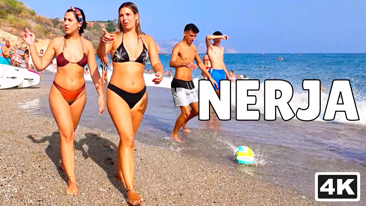 Beach Walk Spain 🏖️ Nerja Playa Burriana [4K HD 60FPS]