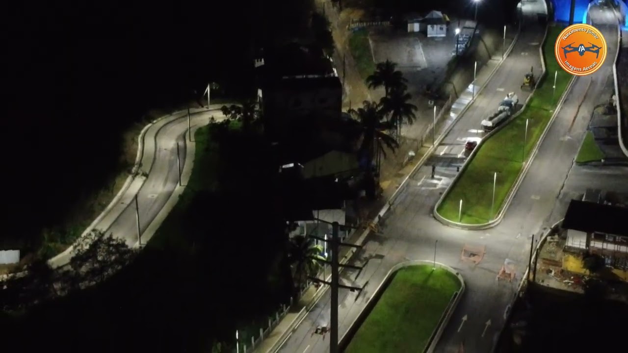 Voando noturno sobre as obras do Viaduto da Estrada da Posse - Iluminação do Túnel