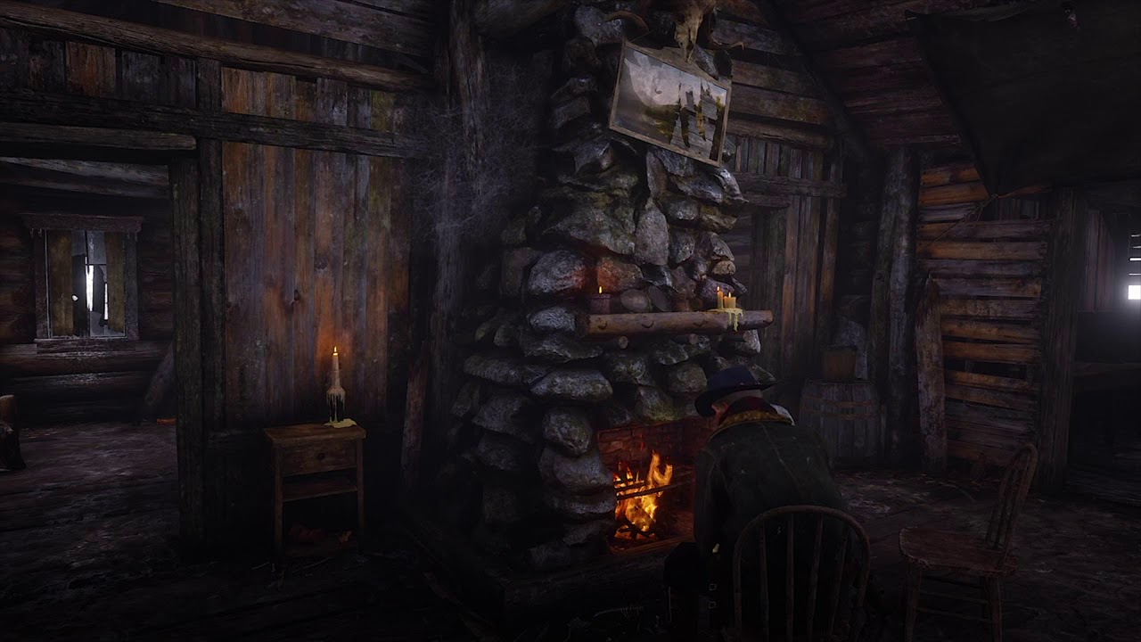 Red Dead Redemption 2 - Colter Cabin Ambiance (wind, fireplace, wood)