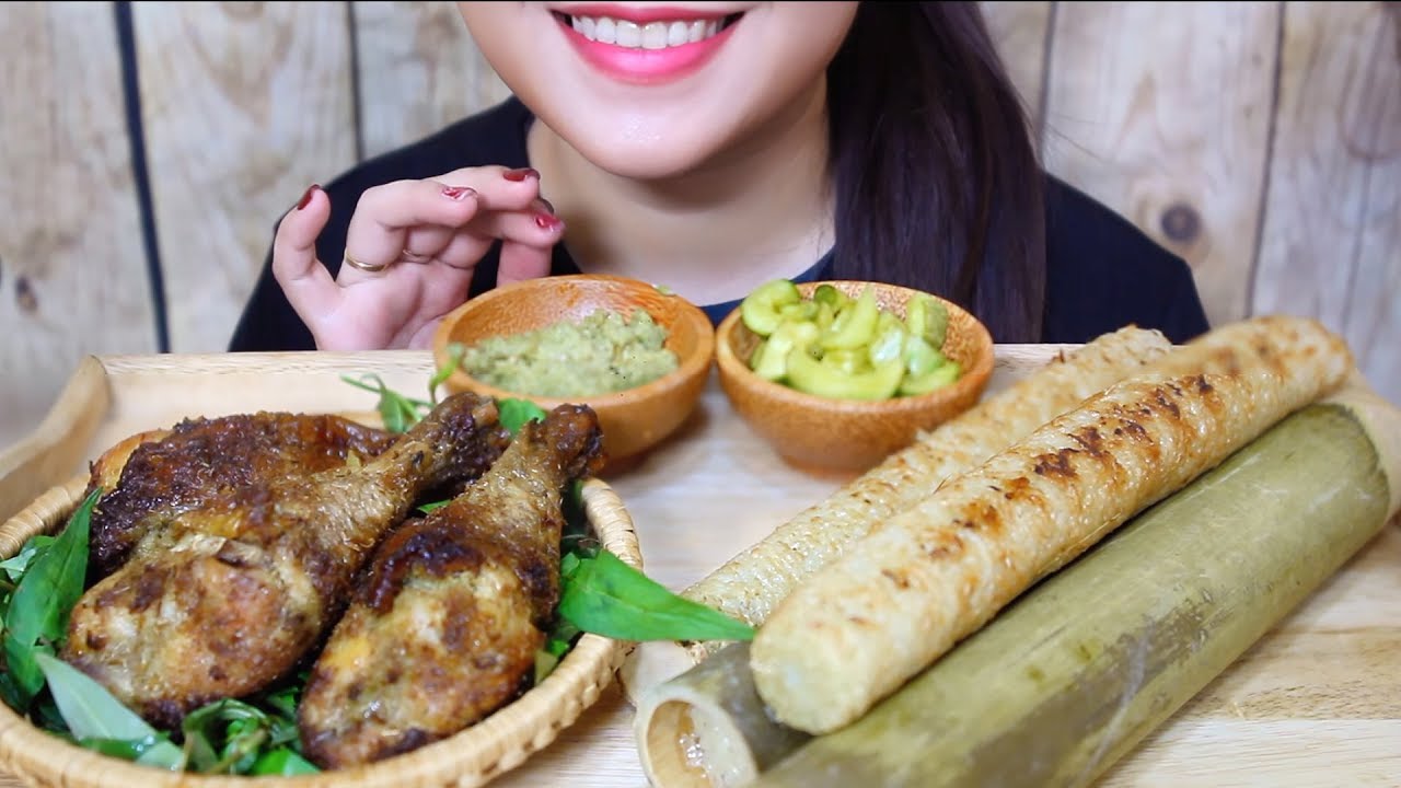 ASMR Bamboo rice and roasted chicken drumsticks EATING SOUNDS | LINH-ASMR
