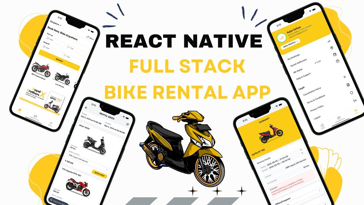 🔴 Let's build a Full Stack Bike Rental App with REACT NATIVE using Mongo Db (MERN STACK)