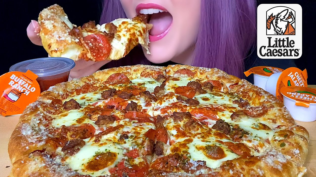 ASMR LITTLE CAESARS PIZZA MUKBANG (NO TALKING) PEPPERONI & CHEESE STUFFED CRUST