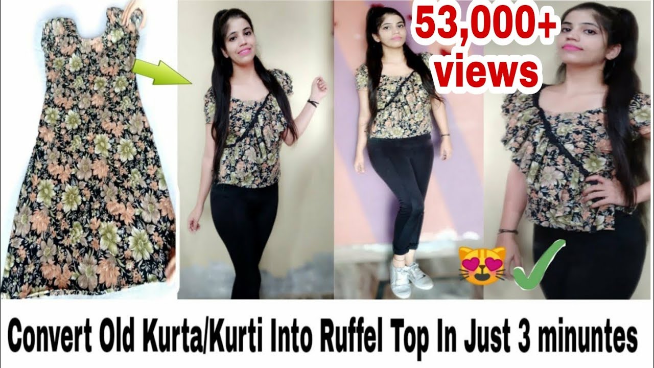 DIY: Convert/Reuse Old Kurta/Kurti Into Ruffle Top In Just 3 Minutes|neshafashion