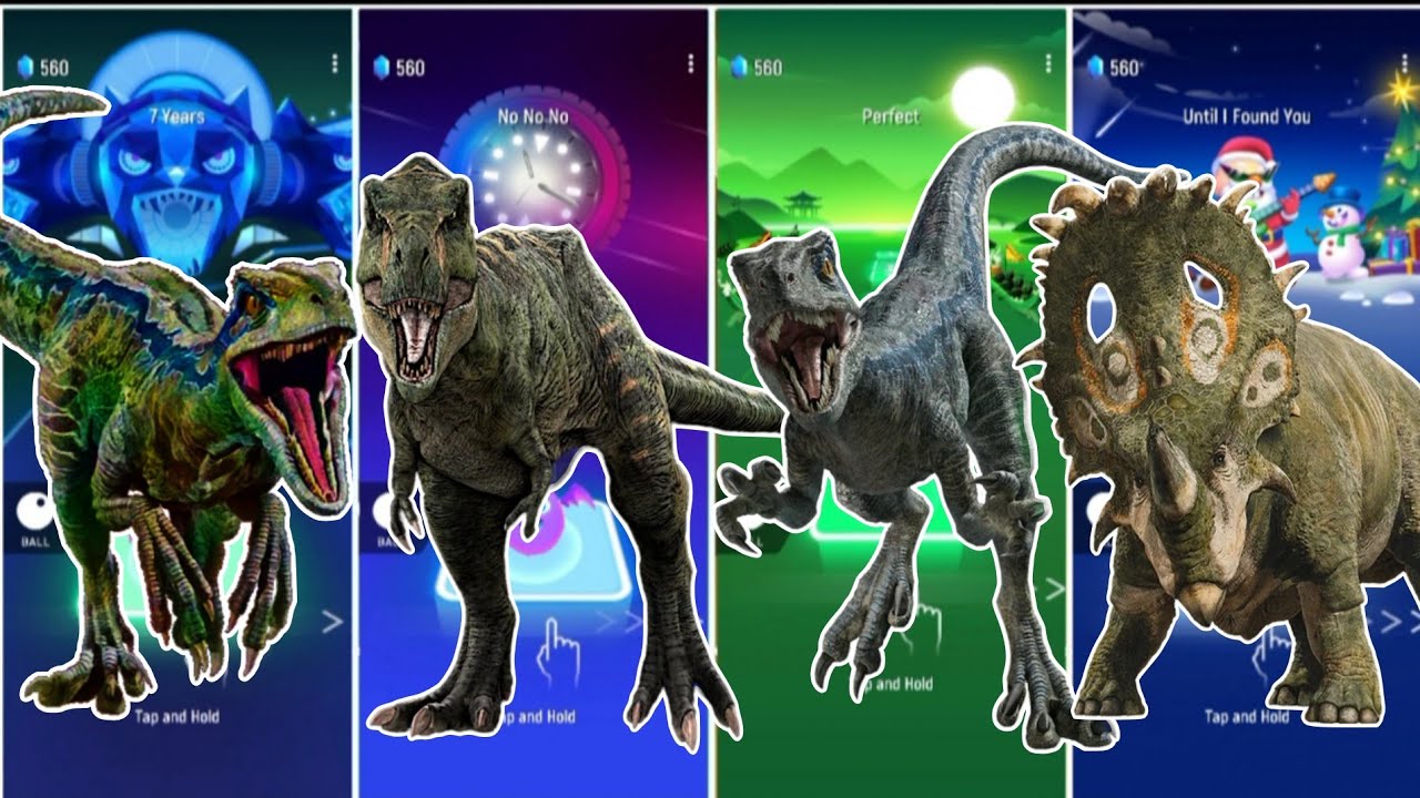 Jurassic World Velociraptor 🆚 Trex 🆚 Dominon  🆚 Dinosaur || Coffin Dance Song Tiles Hop Edm Rush