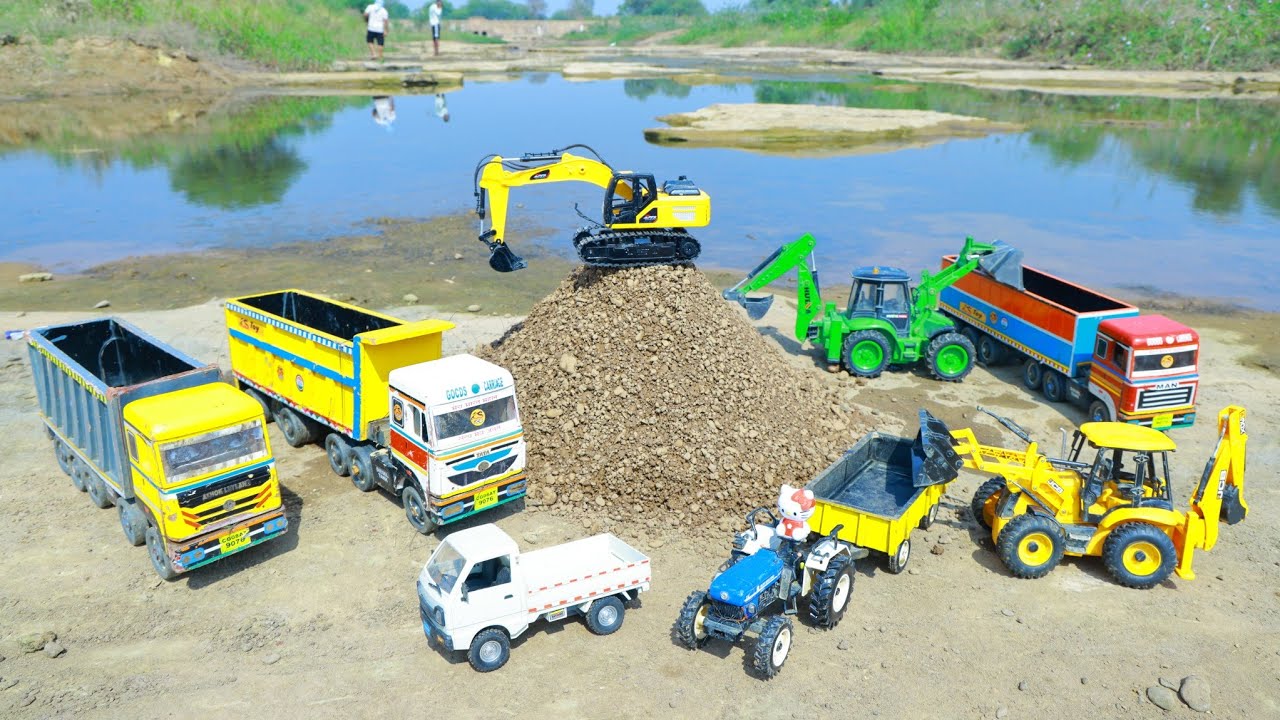 Jcb 3dx loading Sand Tractor Truck Accident Pulling Jcb Crane ? Cartoon Video Jcb ki khudai ? CS Toy