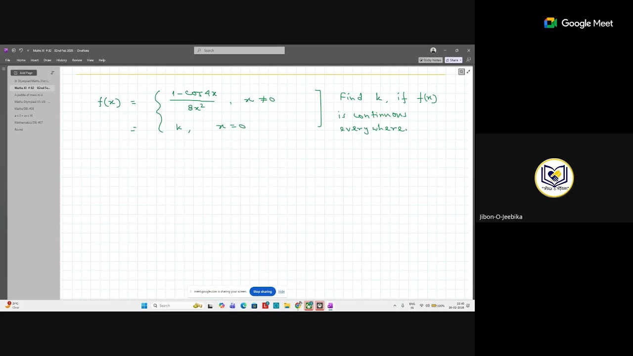 Maths XI (26/02/2026): Dr Debasis Barman: Class # 86