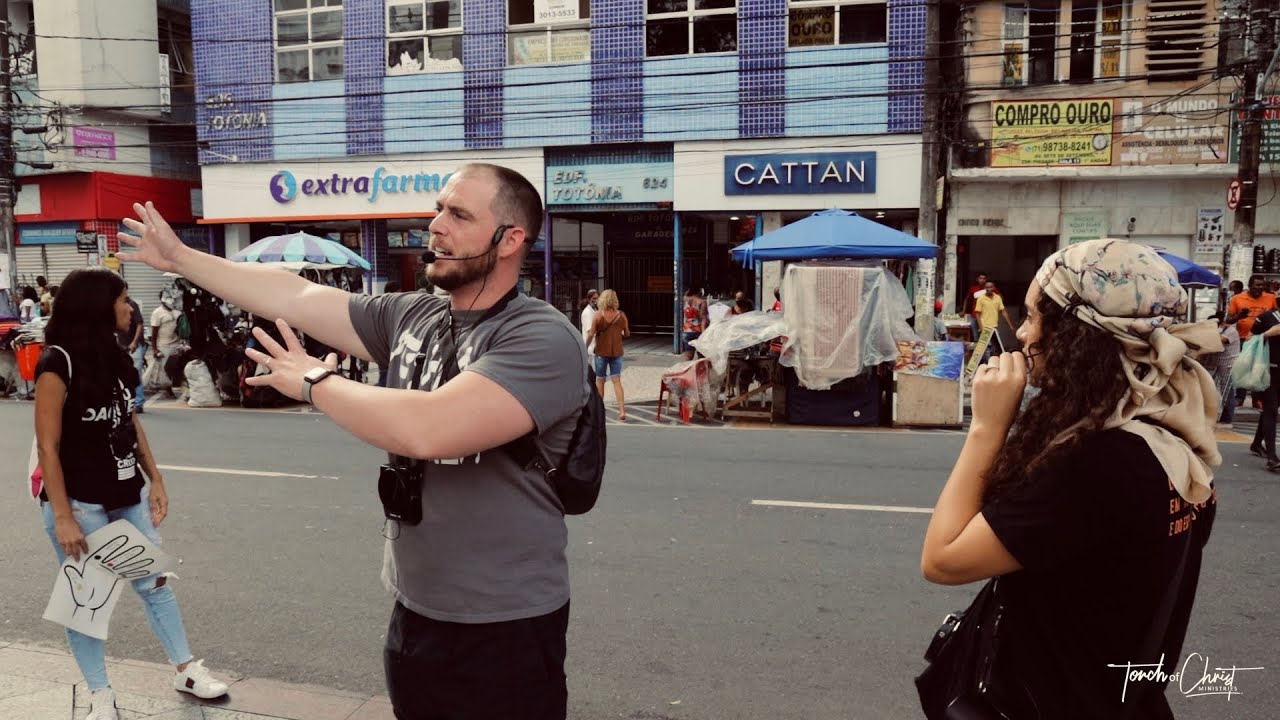 Evangelism and preaching at Praça da Piedade in Salvador, Bahia, Brazil