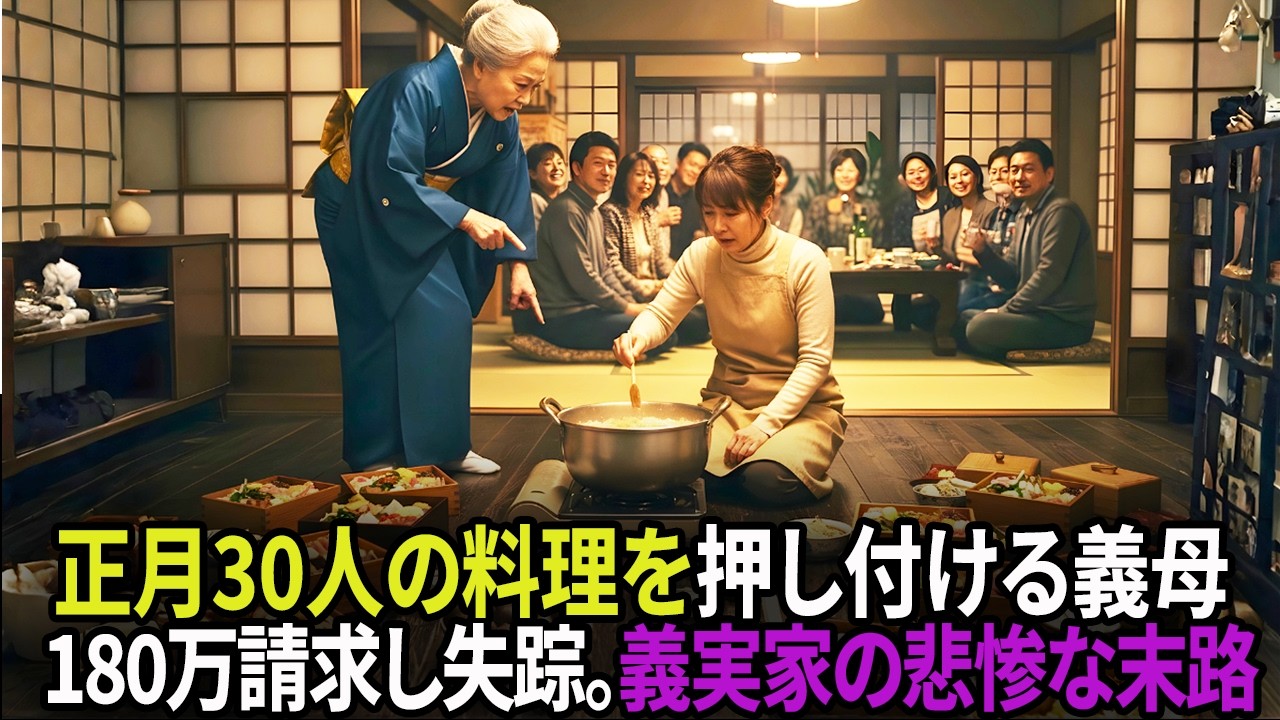 【因果応報】正月30人の料理をLINEで押し付ける義母と、傍観する夫。家政婦扱いに堪忍袋の緒が切れた58歳妻が突きつけた“180万の証拠”と、温泉旅行への逃亡劇！残された義家族の悲惨な正月