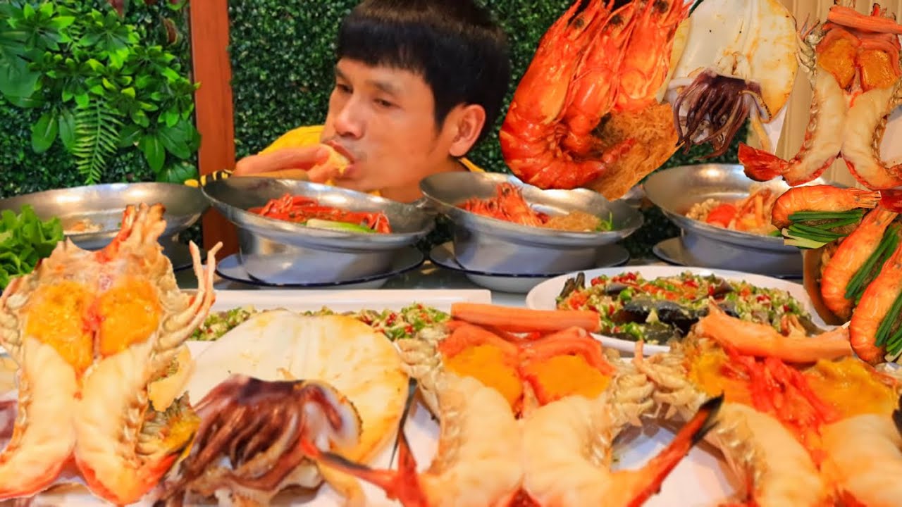 กุ้งย่างใหญ่มากน้ำจิ้มซีฟู้ดแกล้มผักสดแซ่บคักอีหลีครับพี่น้องMUKBANG EATING SHOW/โก้อีสานพาแดก