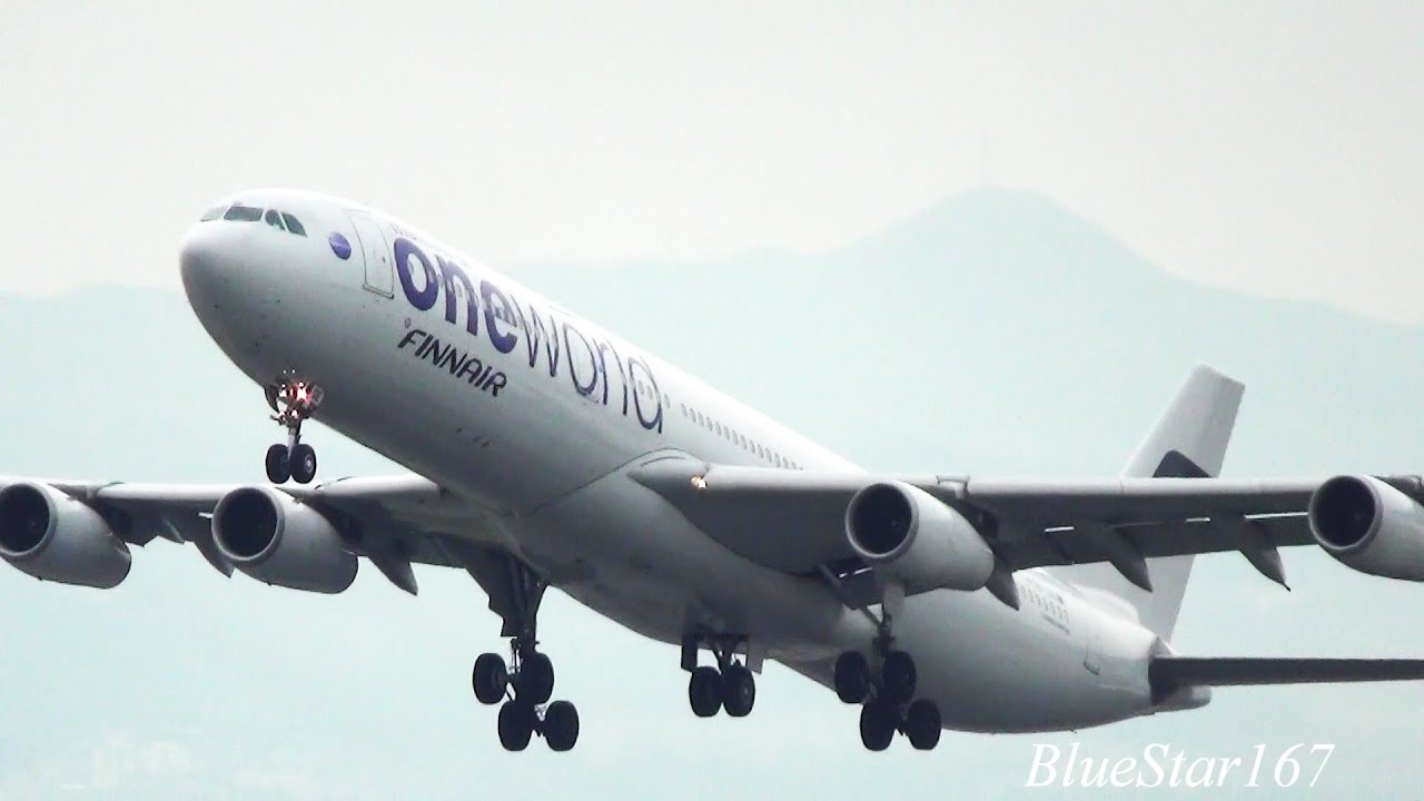 Finnair Airbus A340-300 (OH-LQE) takeoff from KIX/RJBB (Osaka - Kansai) RWY 06R