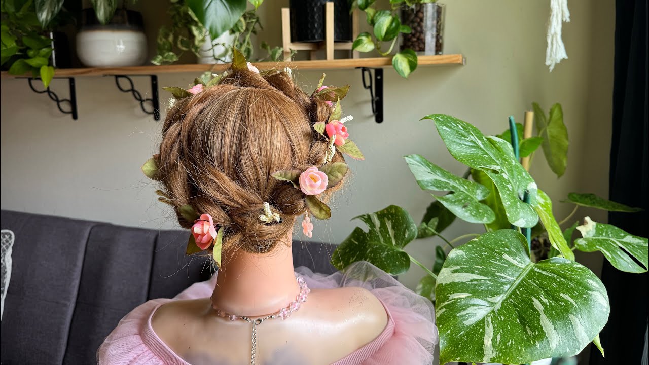 ASMR | Crown Braid Hairstyle W/ Flowers Accessories 🌺 Hairstyling, Perfectionist, Finishing Touches