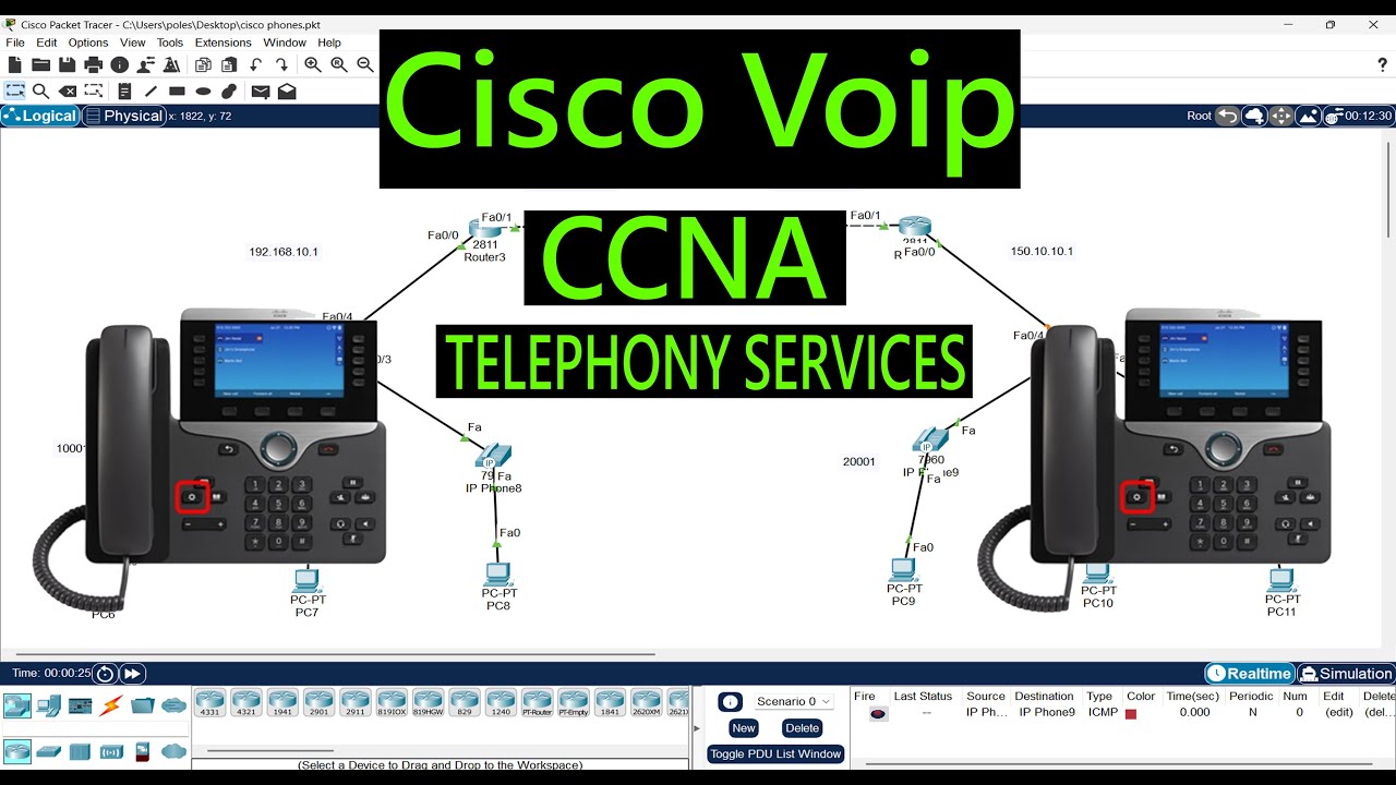 how to Configure VoIP Phones in Cisco Packet Tracer | with OSPF #ciscovoip