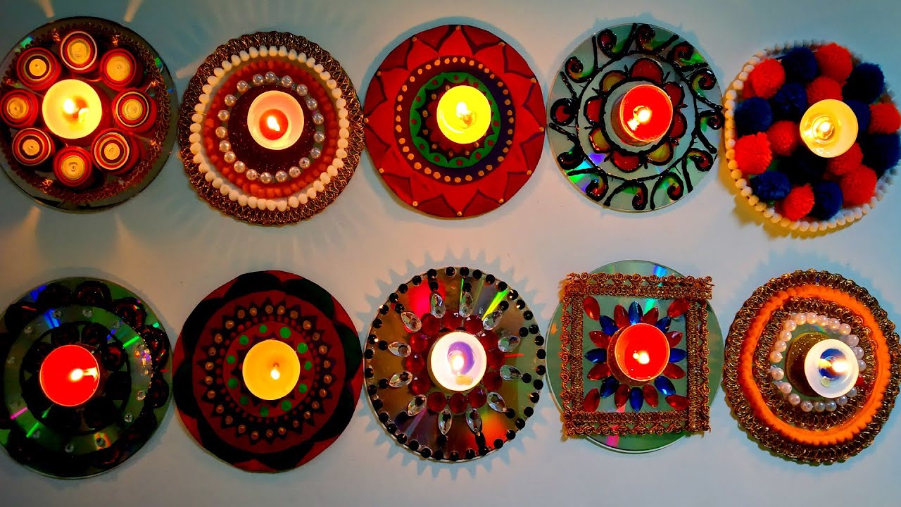 10 Amazing Diya Holders From Waste CD's || Best Diwali Decor Ideas 2019 || How to make candle Holder