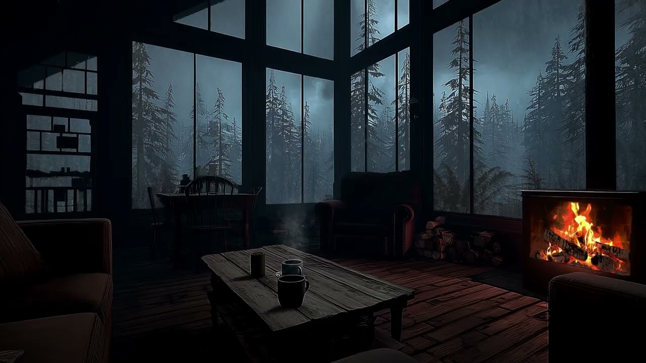 No Ads 🔥 Cozy Fireplace Sounds & Calm Night Rainfall with Gentle Thunder for Ultimate Relax