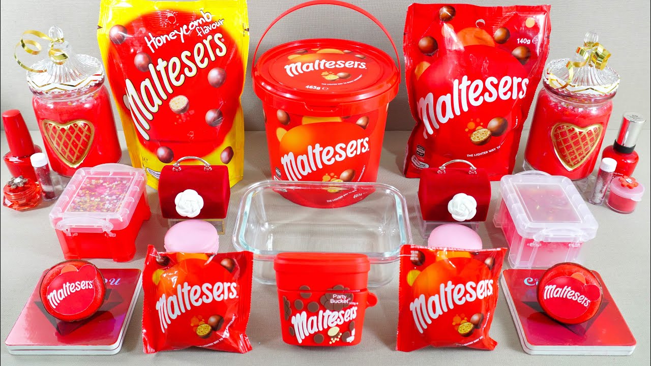 Maltesers slime mixing with red eyeshadow makeup and glitter ★ASMR★ | Satisfying slime video #140