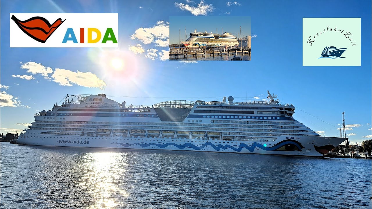 Auslaufen AIDAdiva Warnemünde Kreuzfahrtschiff AIDA Cruises Evolution mit Horn Typhon