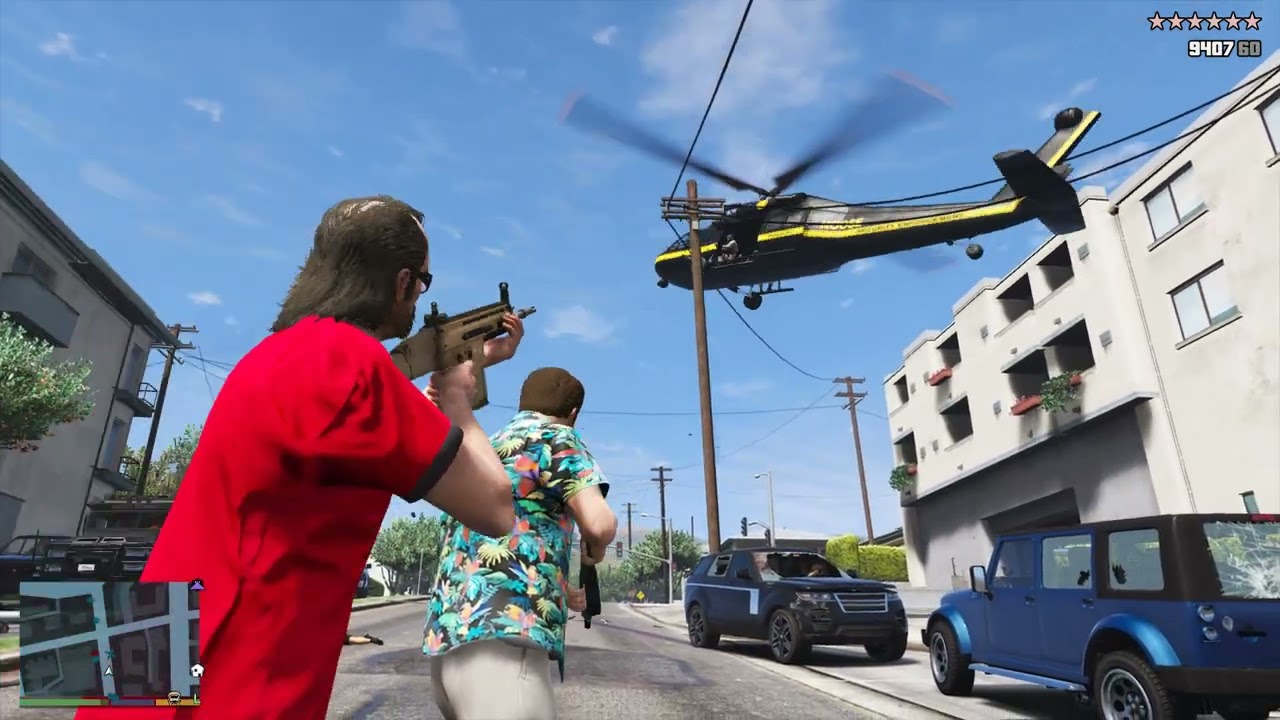 GTA 5 - Michael, Franklin & Trevor vs Colombian Cartel Showdown + Ten Star Escape