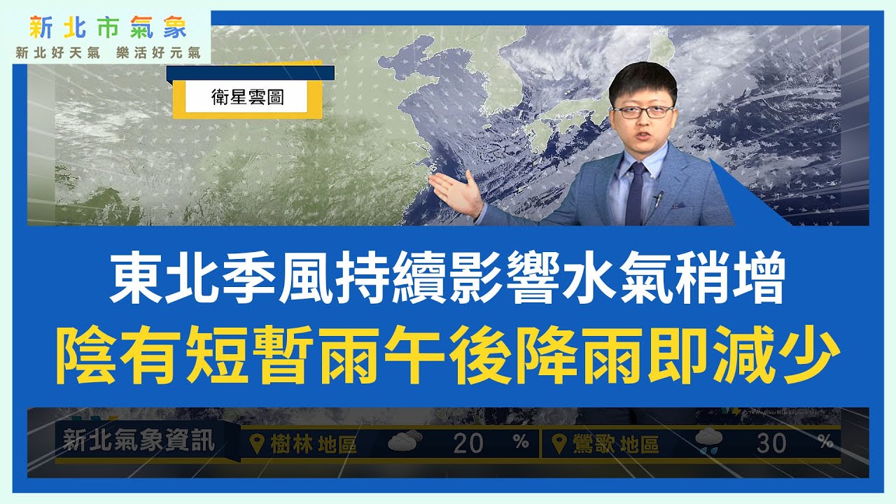 新北市氣象 2025/11/27 東北季風持續影響水氣稍增 陰有短暫雨午後降雨即減少