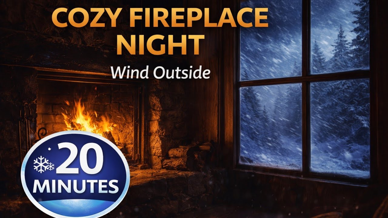 Fireplace Sounds with Wind Outside Cabin🔥🌬️ Cozy Winter Ambience for Sleep & Relaxation (20 Minutes)