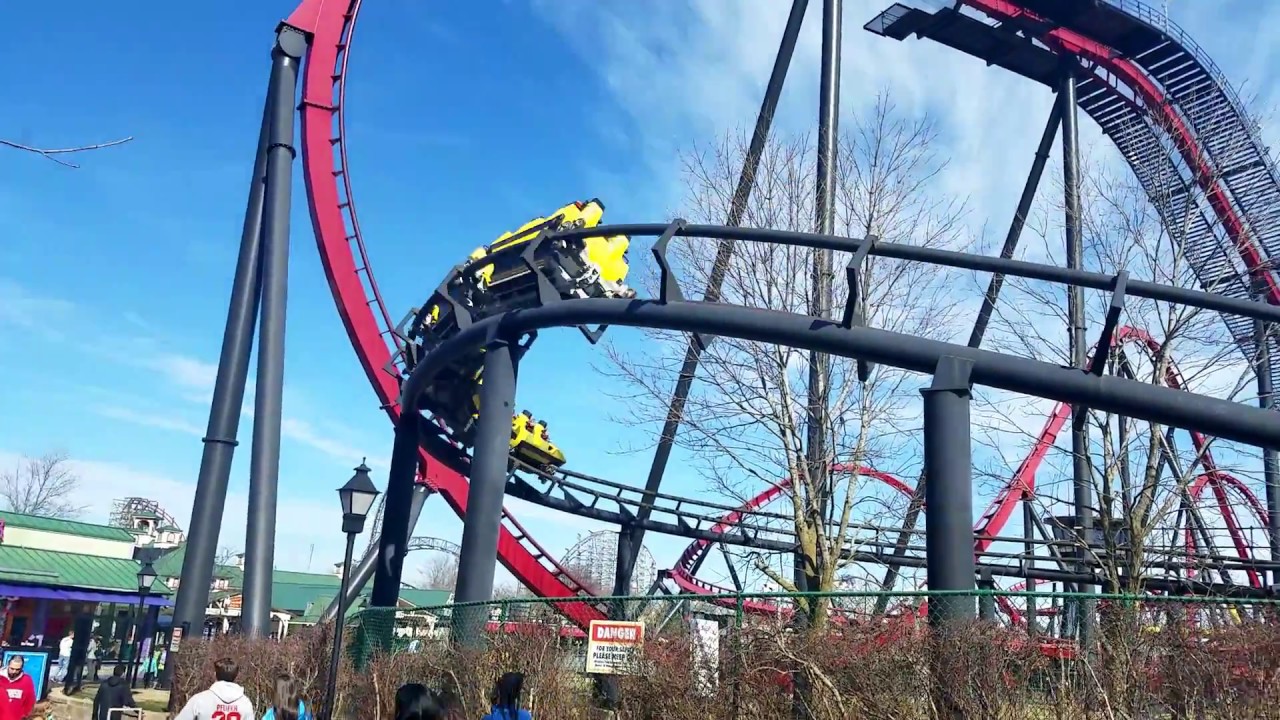 DEMON CLASSIC LOOPING COASTER  SIX FLAGS GREAT AMERICA 4/22/18 OPENING WEEKEND