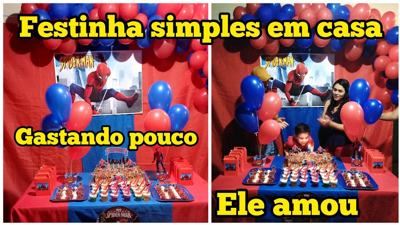 Como fazer festinha em casa/aniversário simples é barato/ tema homem-aranha/ Arthur fez 3 anos.