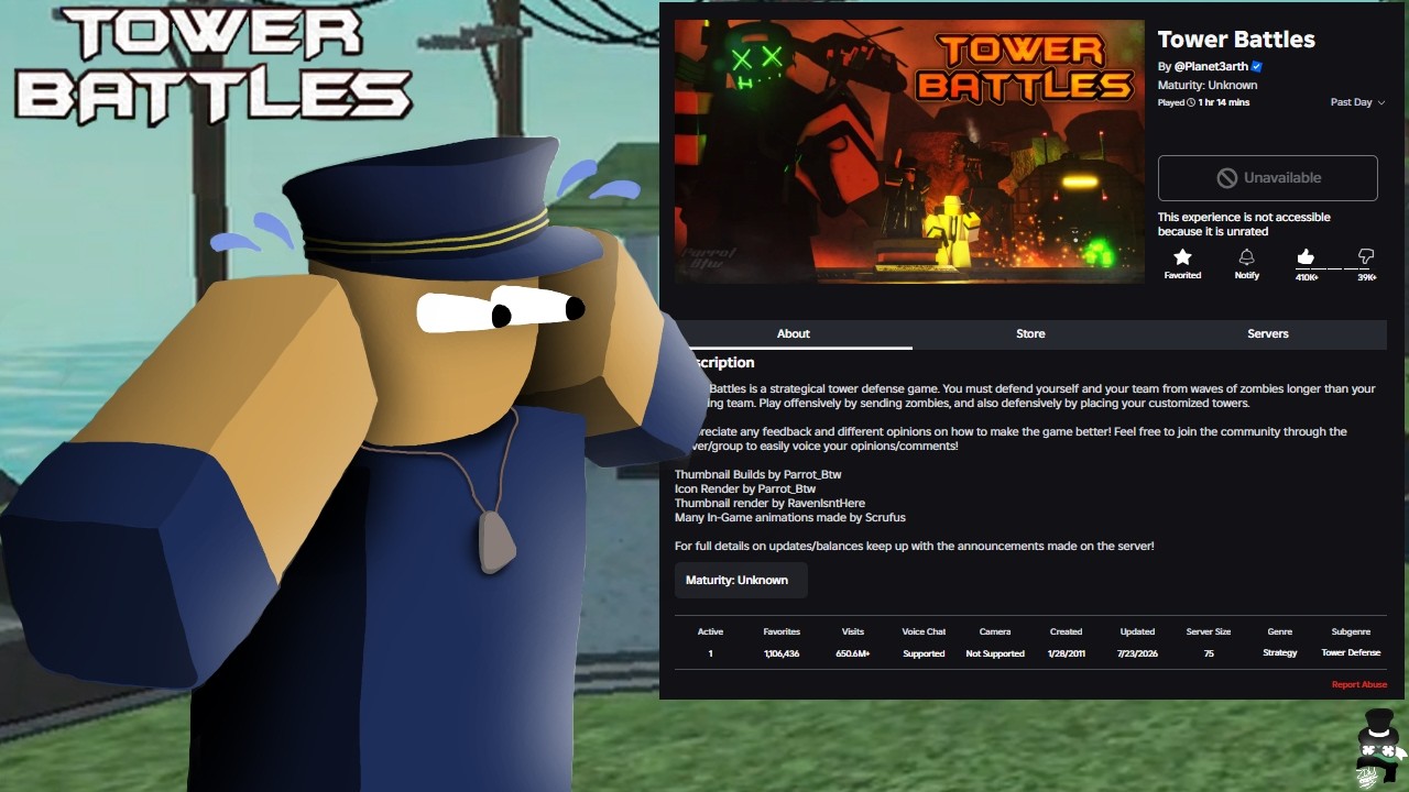 Игра Roblox Tower Battles недоступна.